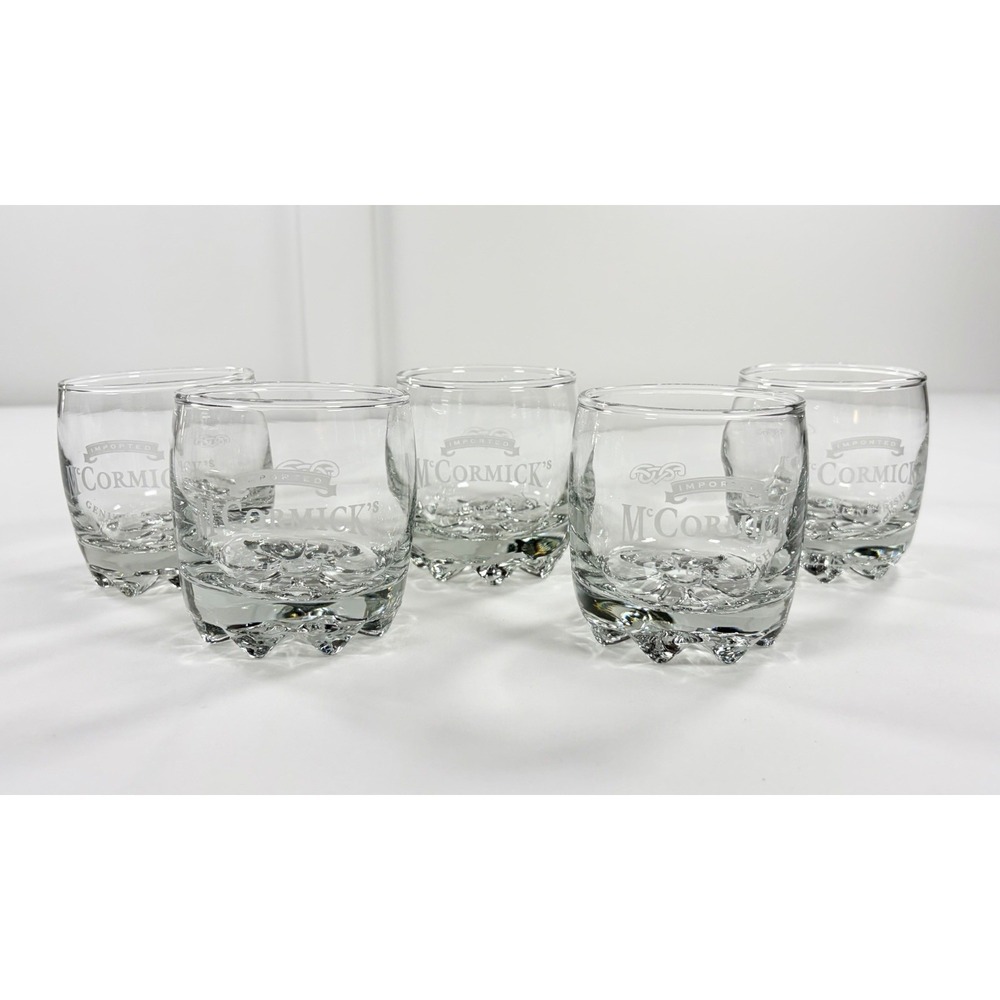 Set of 5 Vintage McCormick's Imported Irish Whiskey Rocks Glasses Bubble Base